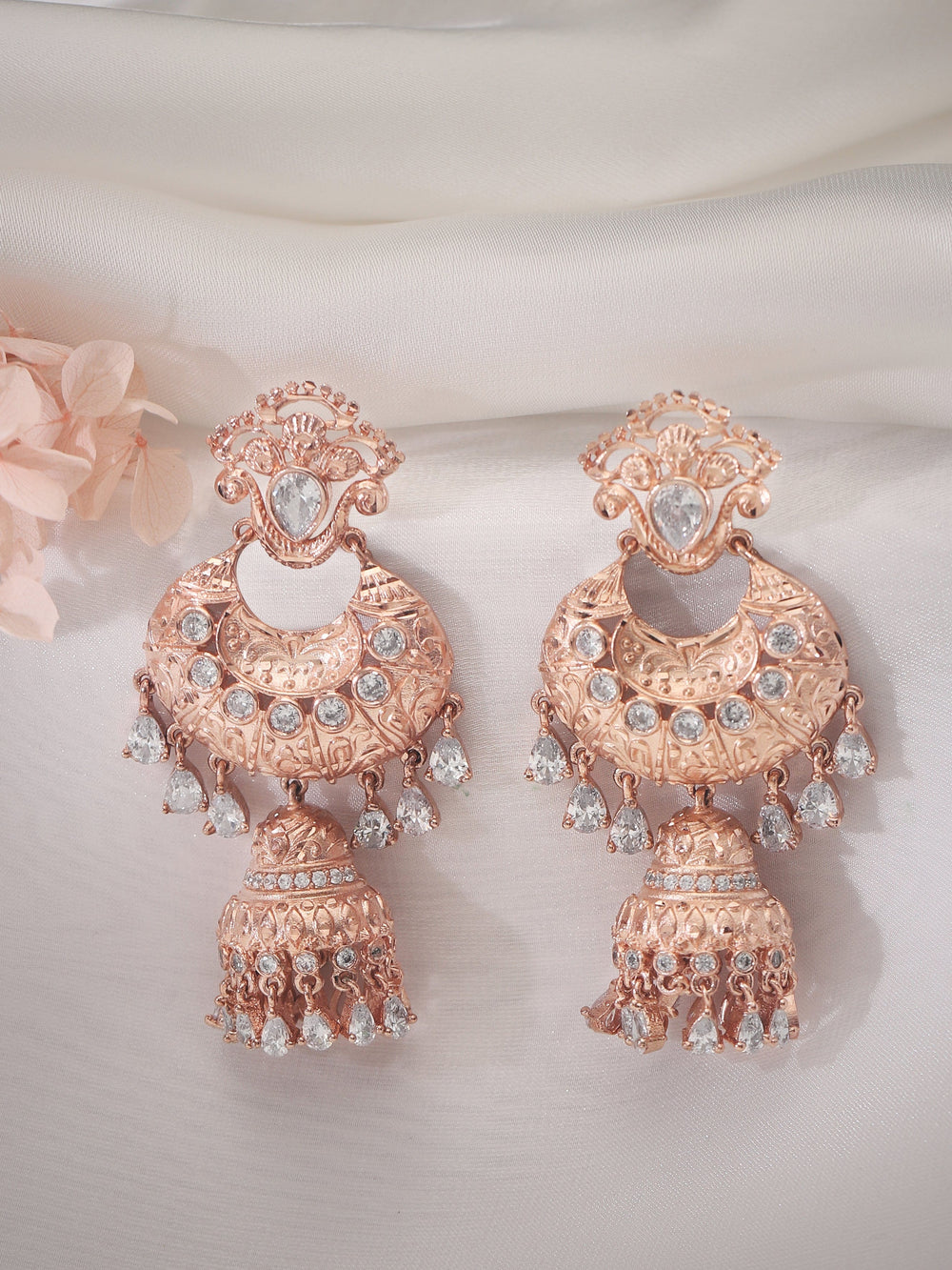 Rubans Rose Gold Plated Stone Hanging Jhumka Earrings. Earrings