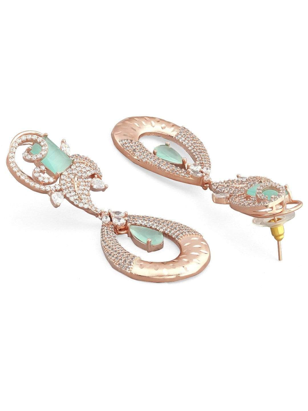 Rubans Rose Gold-Plated White &amp; Light Green AD Drop Earrings Earrings