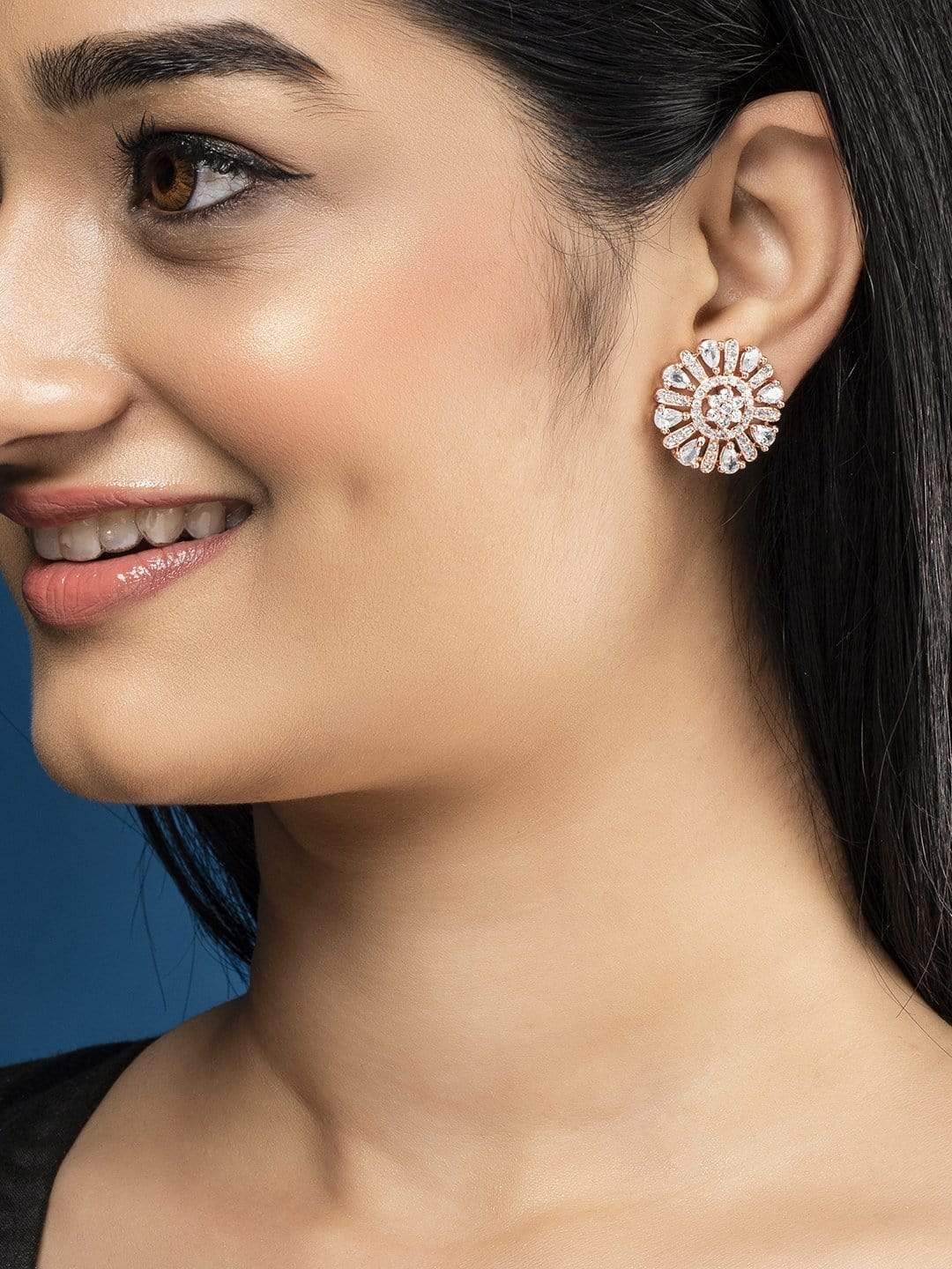 Rubans Rosegold Plated Silver AD Studded Elegant Earrings Earrings