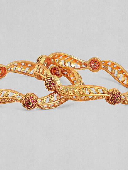 Rubans Set of 2 Gold-Plated Pink Studded Bangles Bangles &amp; Bracelets