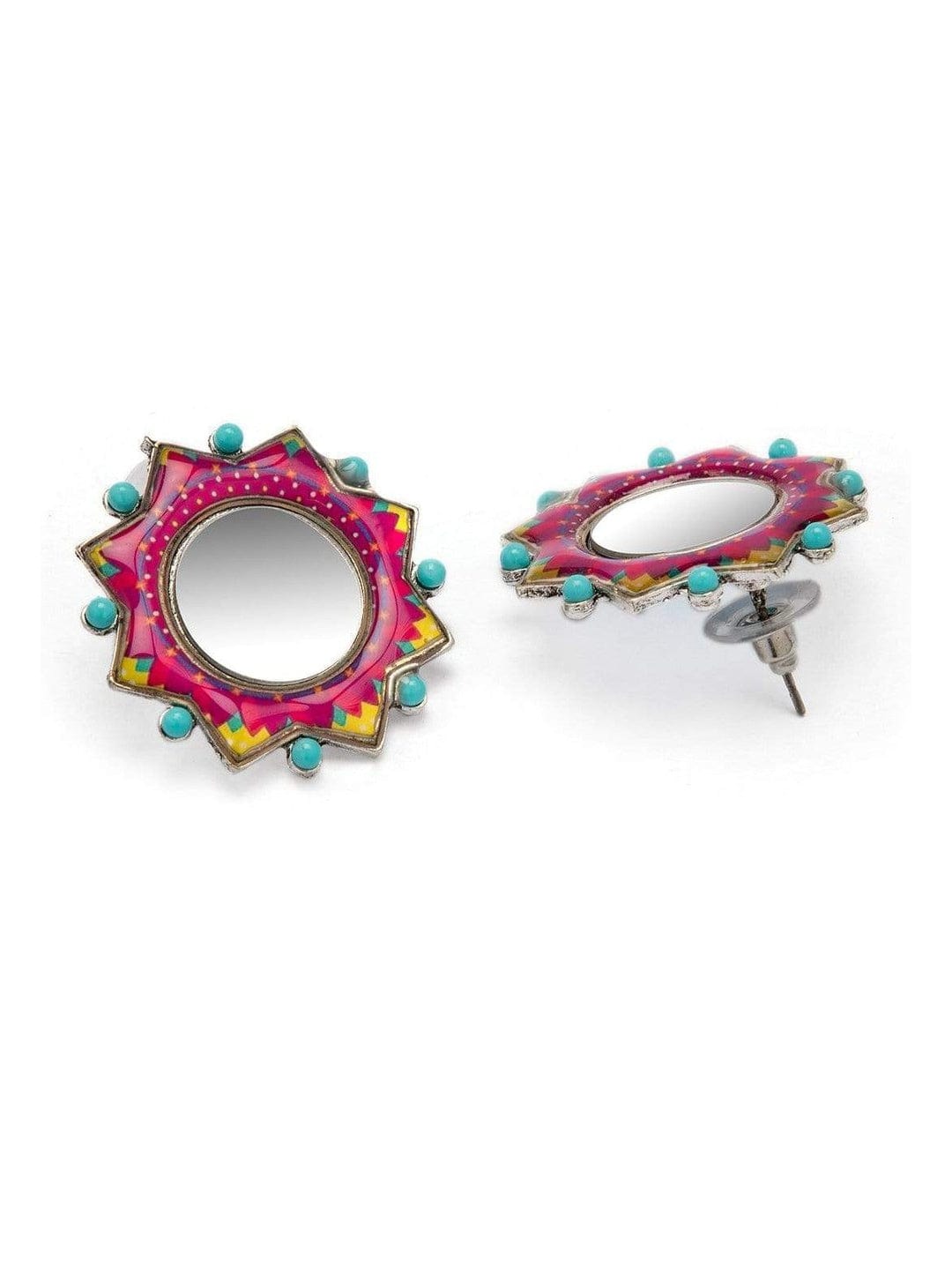 Rubans Set Of 2, Oxidized Finish With Multicolor Stone Studded Earrings Earrings