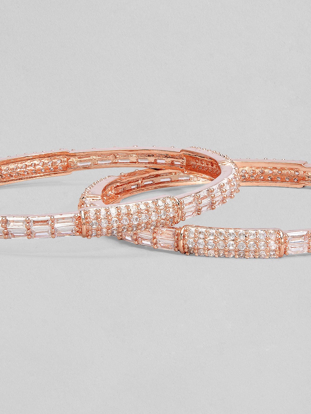 Rubans Set Of 2 Rose-Gold Plated Zircon Studded Bangles Bangles &amp; Bracelets