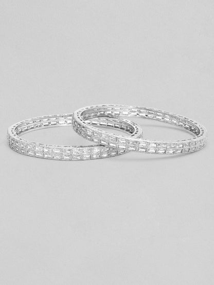 Rubans Set of 2 Silver-Plated Handcrafted AD Studded Bangles Bangles &amp; Bracelets