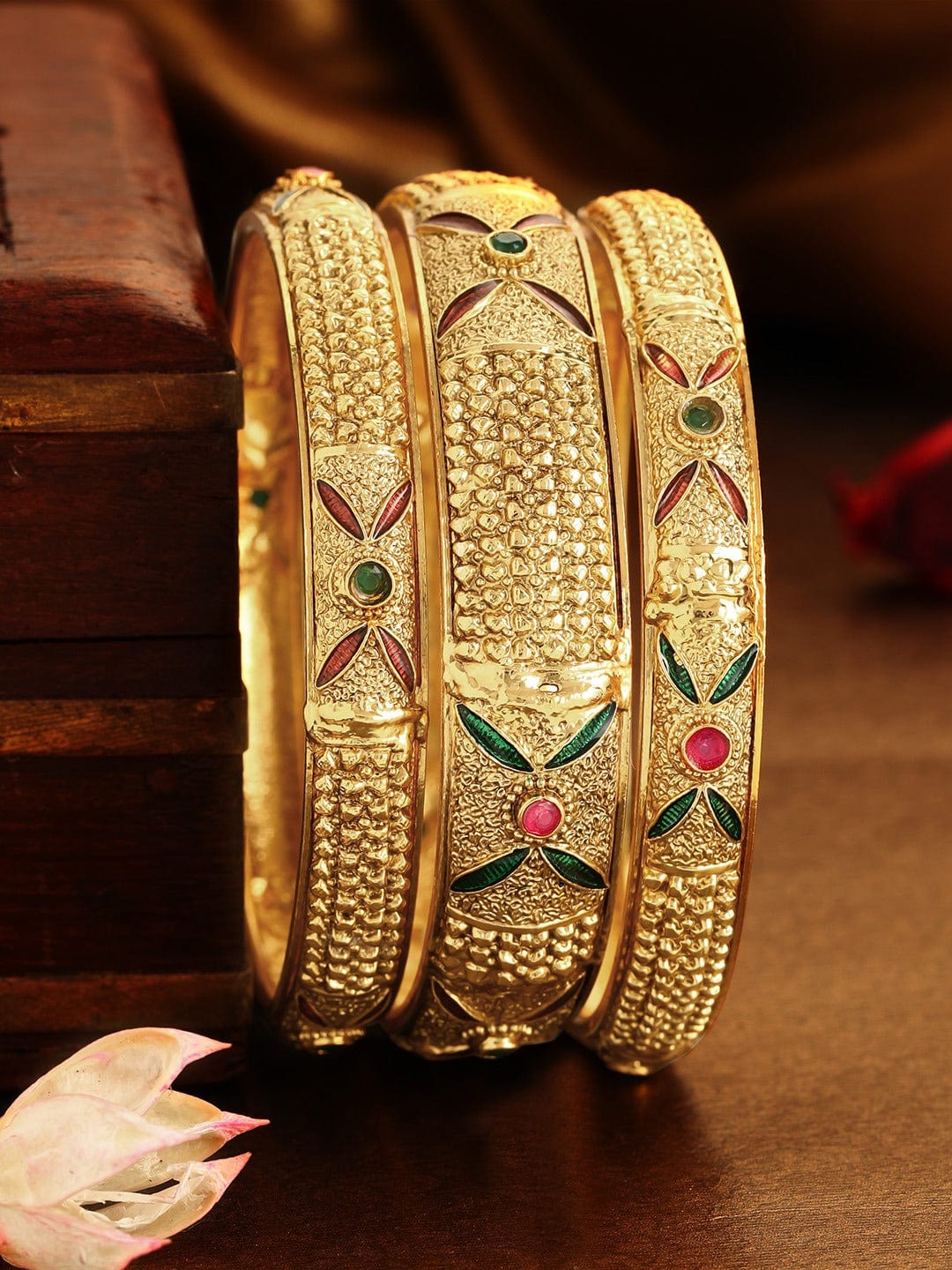 Rubans Set of 3 22K Gold Plated Handcrafted Bangles Bangles &amp; Bracelets