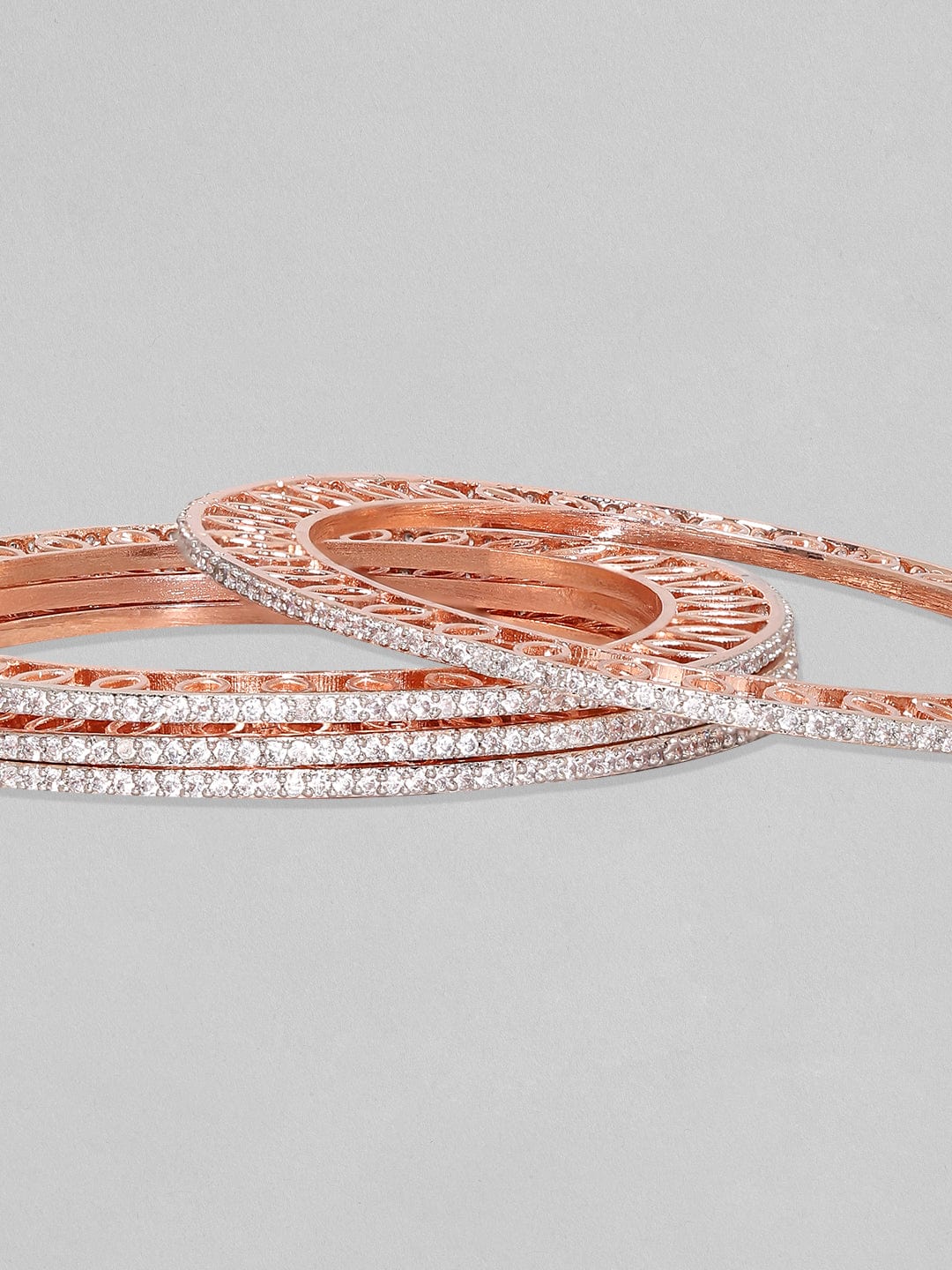 Rubans Set Of 4 Rose Gold Plated Zircon Studded Bangles Bangles &amp; Bracelets