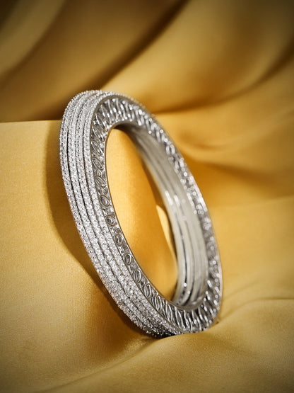 Rubans Set Of 4 Silver Plated Zircon Studded Bangles Bangles &amp; Bracelets