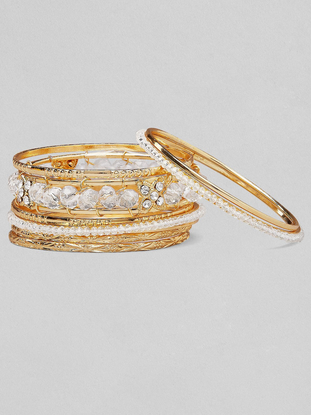 Rubans set of 8 Gold-Plated Crystal Studded Bangles Bangles & Bracelets