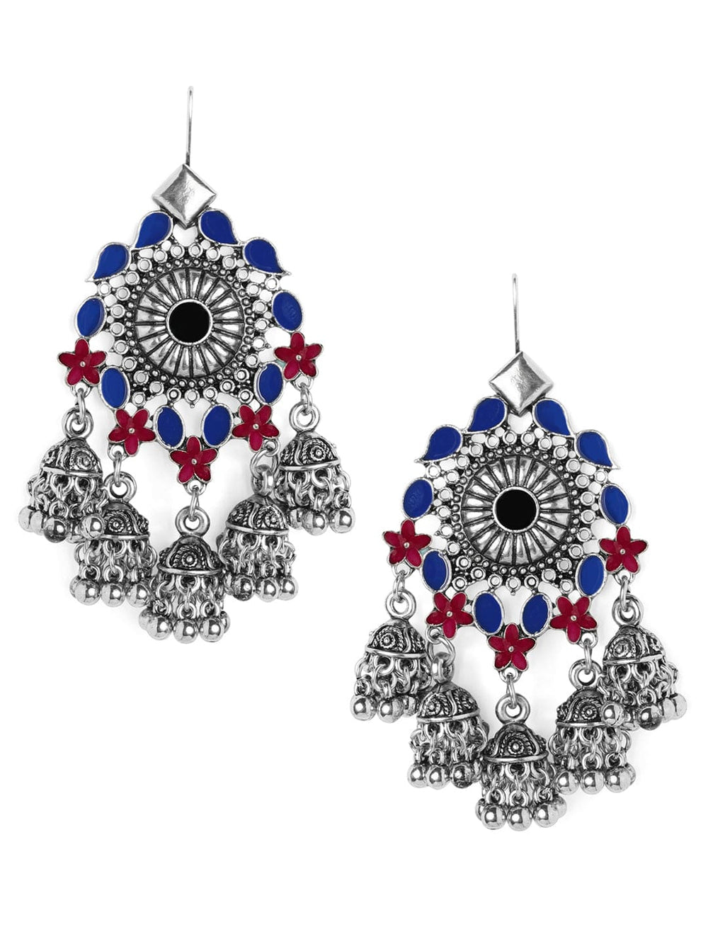 Rubans Silver-Plated  Blue Enamel Handpainted Contemporary Drop Earrings Earrings