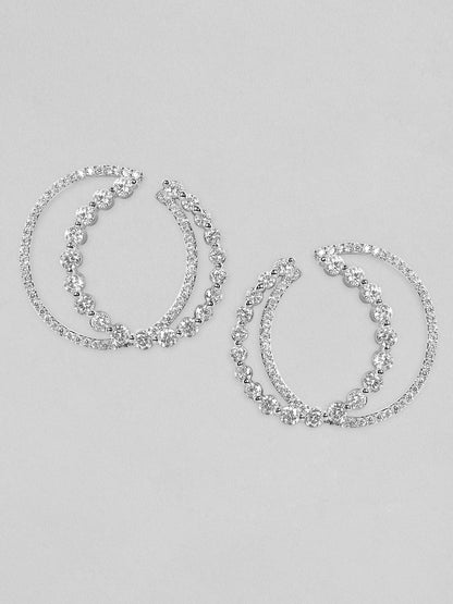 Rubans Silver Plated Circular Stud Earrings With American Diamonds. Earrings
