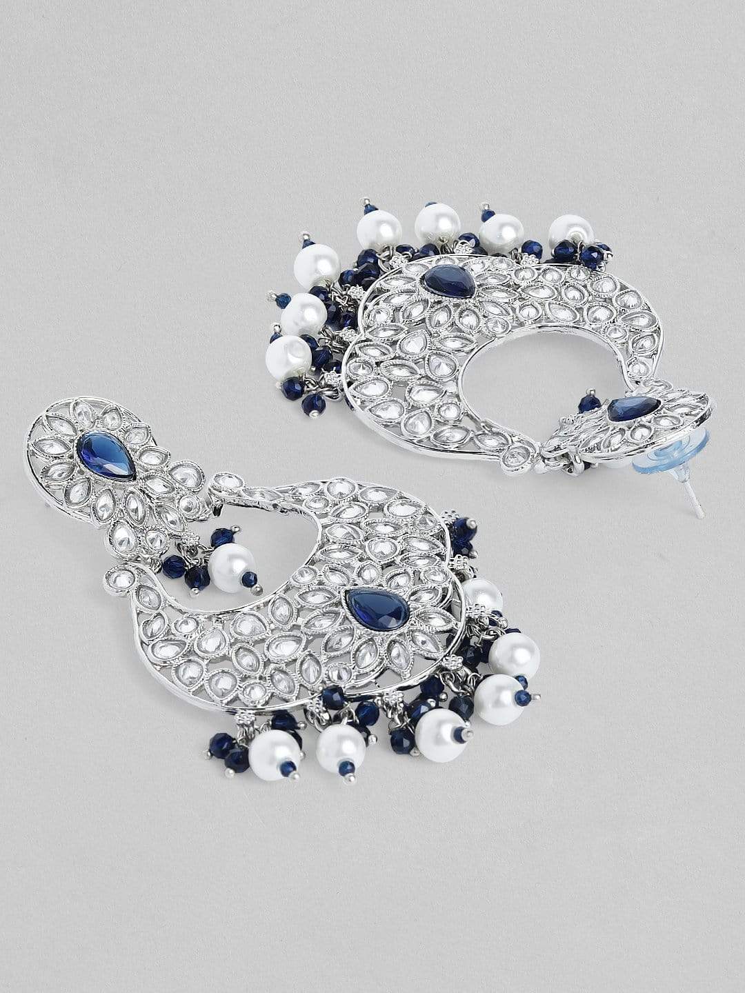Rubans Silver Plated Handcrafted AD Studded Black Beads Chandbali Earrings Earrings