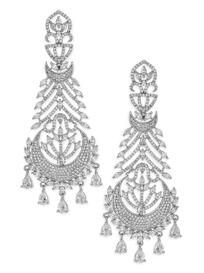 Rubans Silver Plated Handcrafted AD studded Drop earring. Earrings