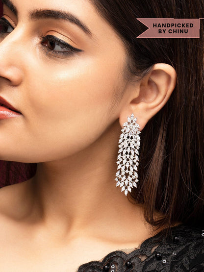 Rubans Silver-Plated Handcrafted AD Studded Drop Earring Earrings