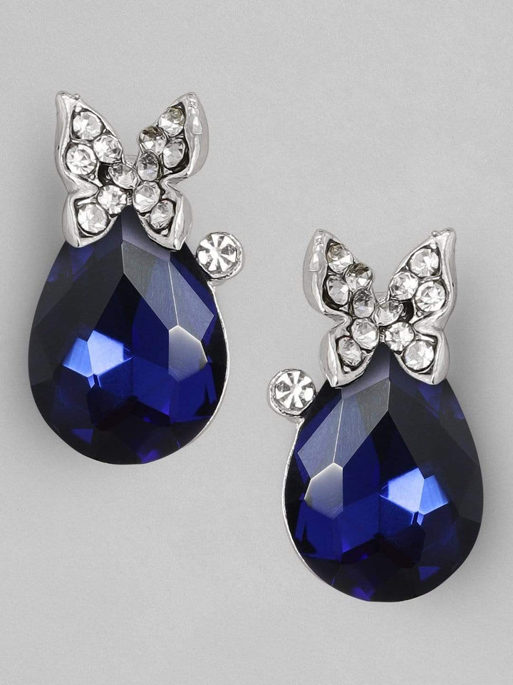 Rubans Silver Plated Handcrafted Blue Stone Stud Earrings Earrings