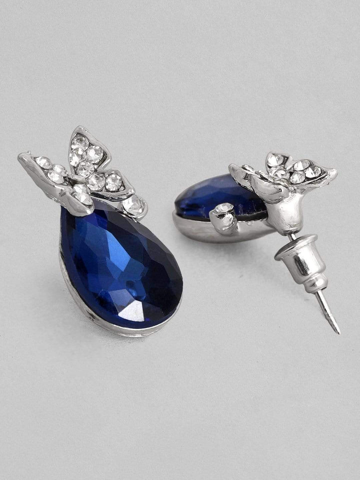 Rubans Silver Plated Handcrafted Blue Stone Stud Earrings Earrings