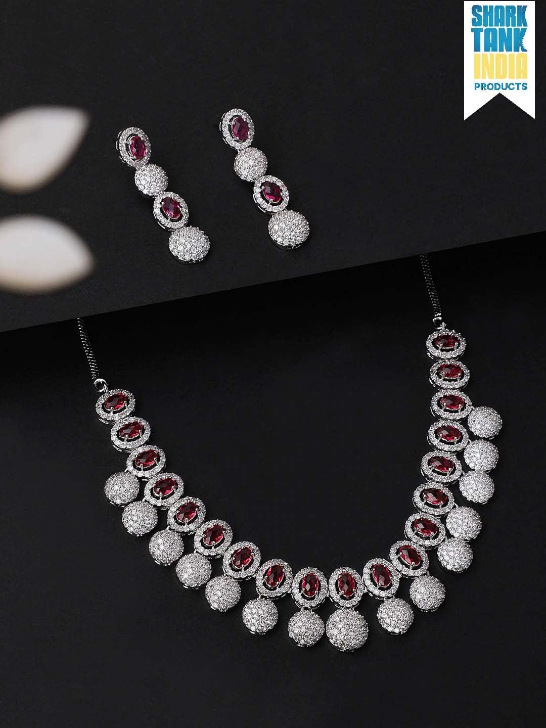 Rubans Silver Plated Handcrafted CZ Stone Necklace Set Necklace Set