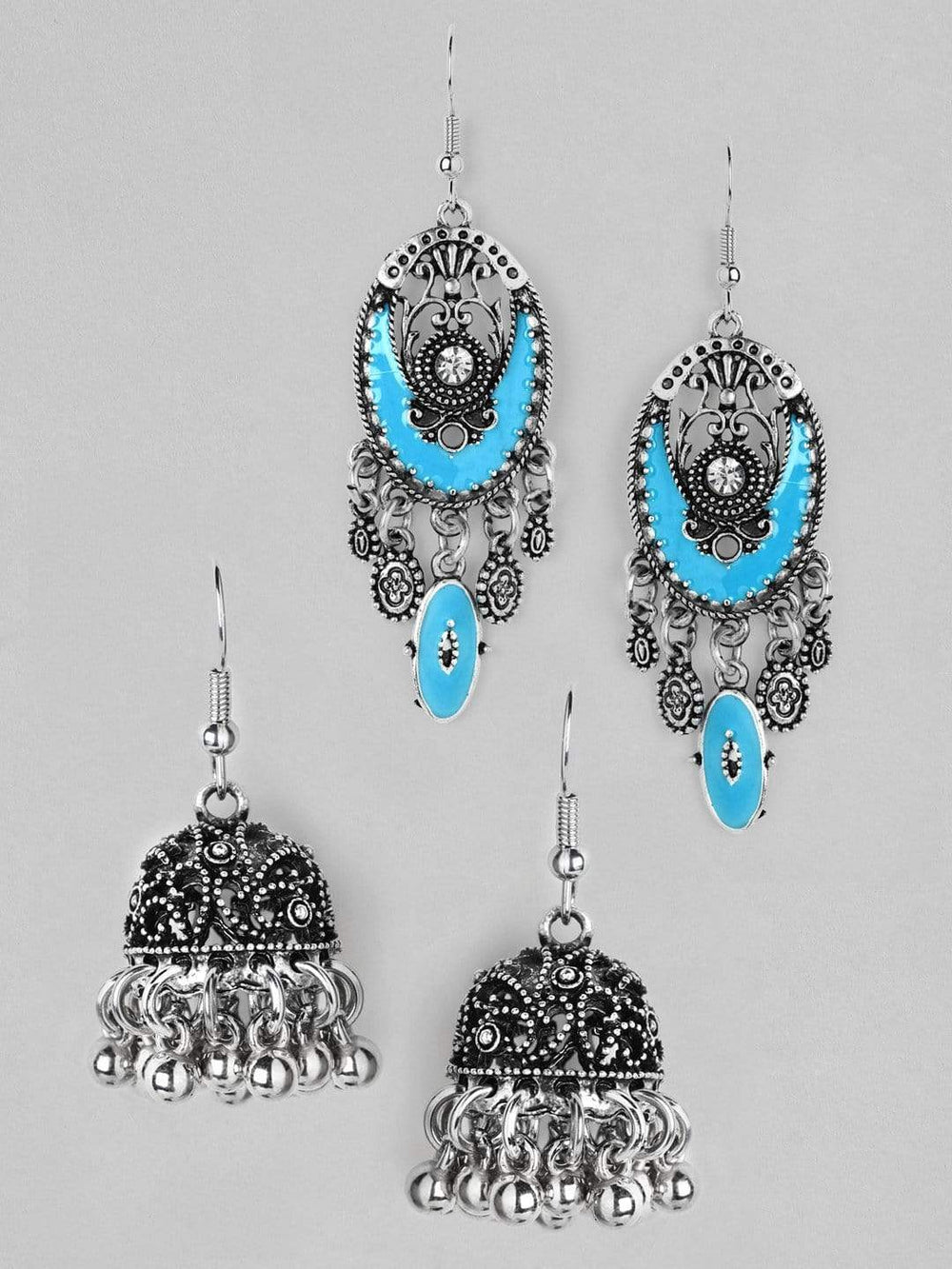 Rubans Silver Plated Handcrafted Enamelled Set of 2 Earrings Earrings