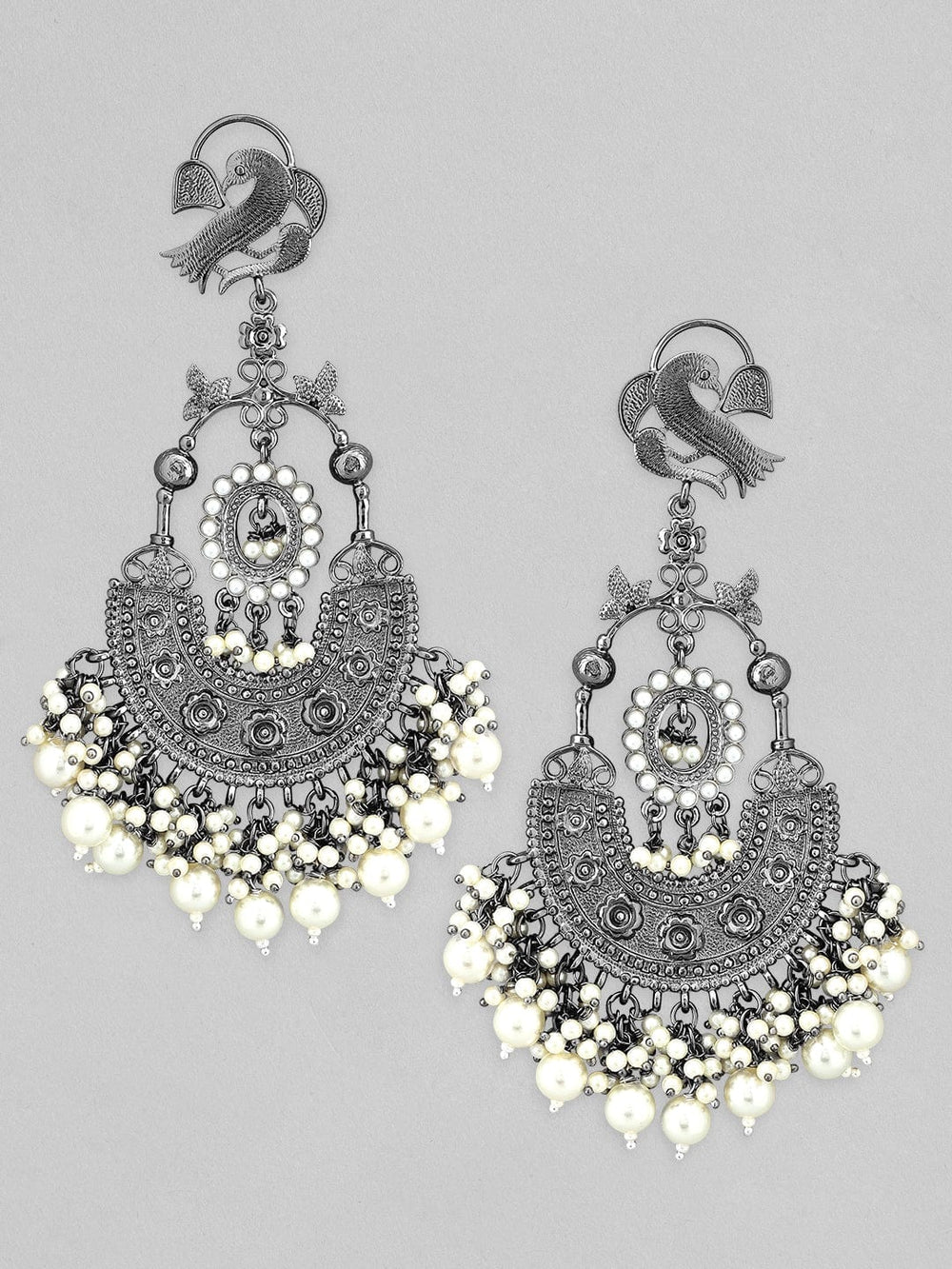 Rubans Silver-Plated Handcrafted Pearls Jhumka Earrings Earrings
