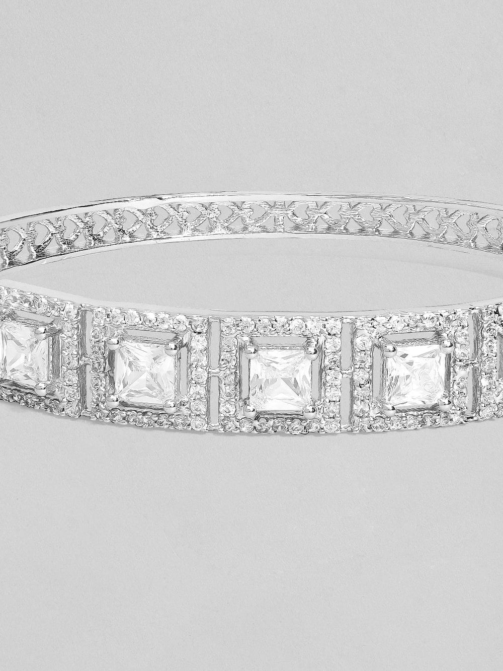 Rubans Silver-Plated Handcrafted White AD-Studded Bangle-Style Bracelet Bracelets