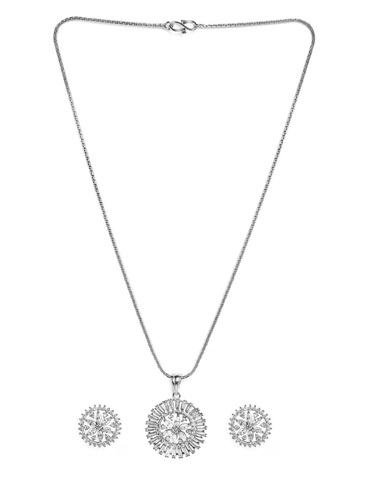 Rubans Silver Plated Handcrafted Zircon Stone Studded Pendant Chain & Necklaces