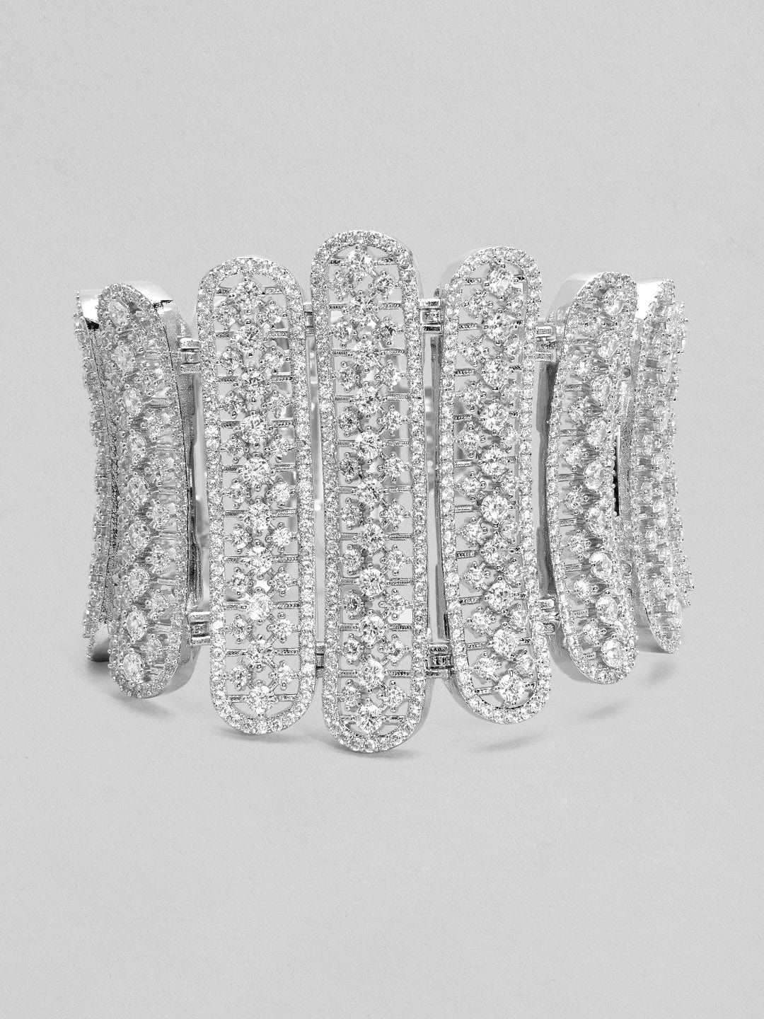 Rubans Silver Plated Kada Bracelet With Studded American Diamonds And Beautiful Design. Bangles &amp; Bracelets