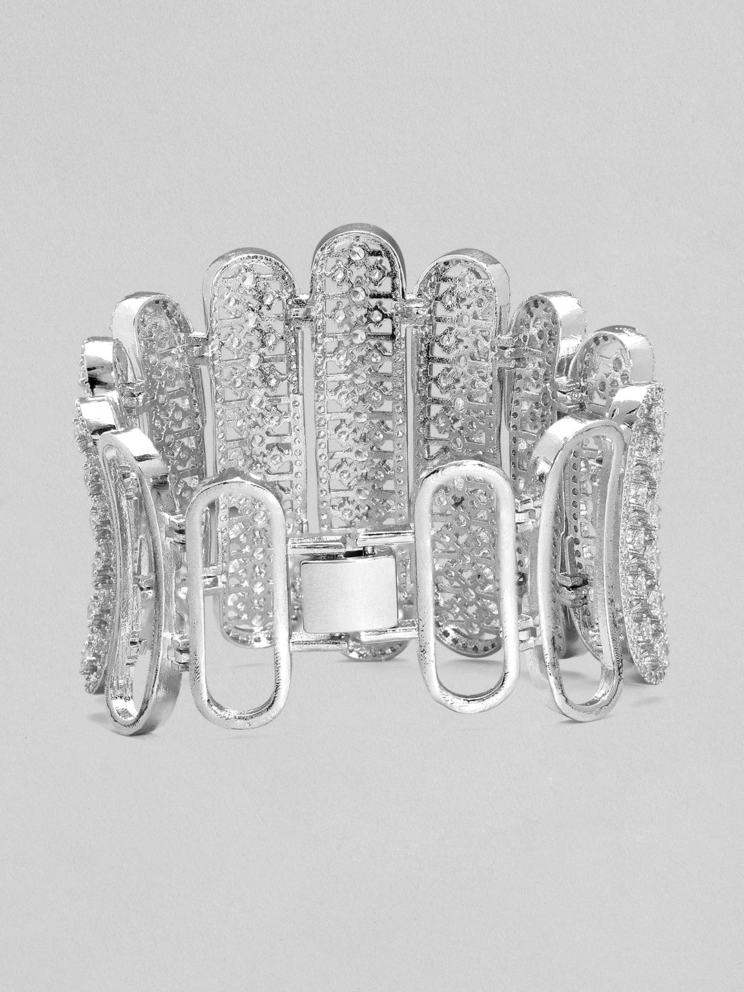 Rubans Silver Plated Kada Bracelet With Studded American Diamonds And Beautiful Design. Bangles &amp; Bracelets