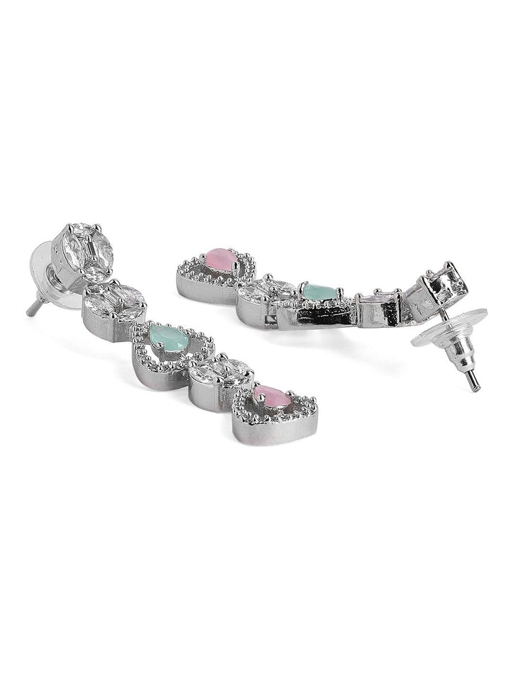 Rubans Silver Plated Multicoloured Stone Studded American Diamond Necklace Set. Necklace Set