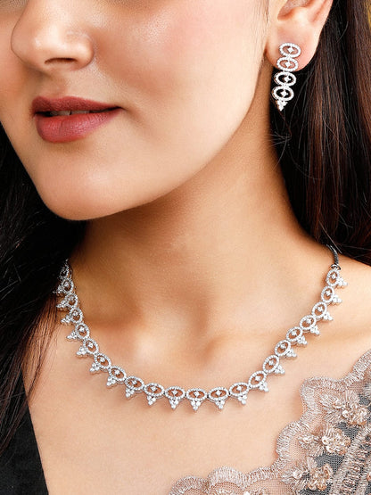 Rubans Silver-Plated Necklace Set With American Diamonds. Necklace Set