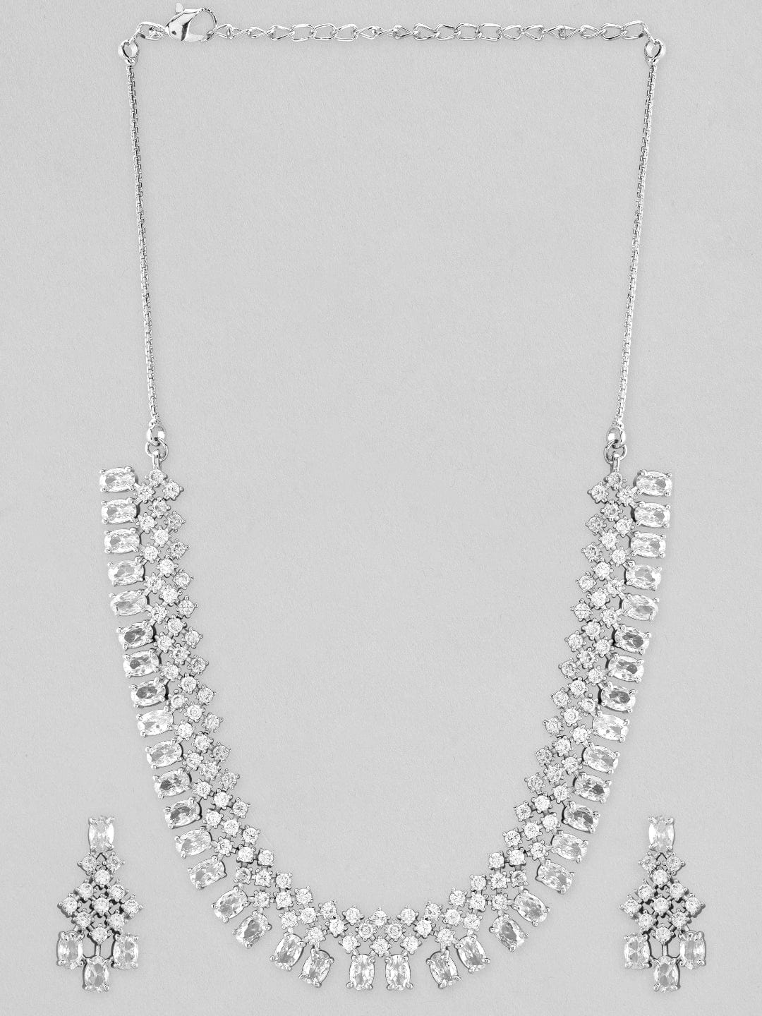 Rubans Silver Plated Necklace Set With Studded American Diamonds Necklace Set