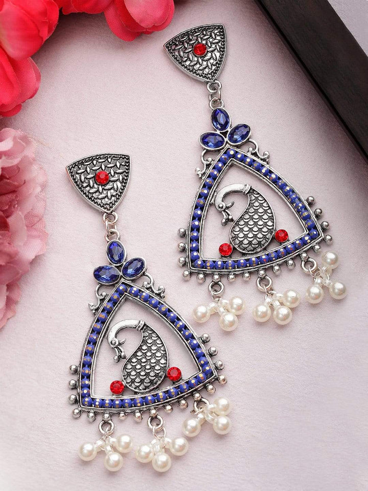Rubans  Silver Plated Oxidised Handcrafted Color Stone Drop Earrings Earrings