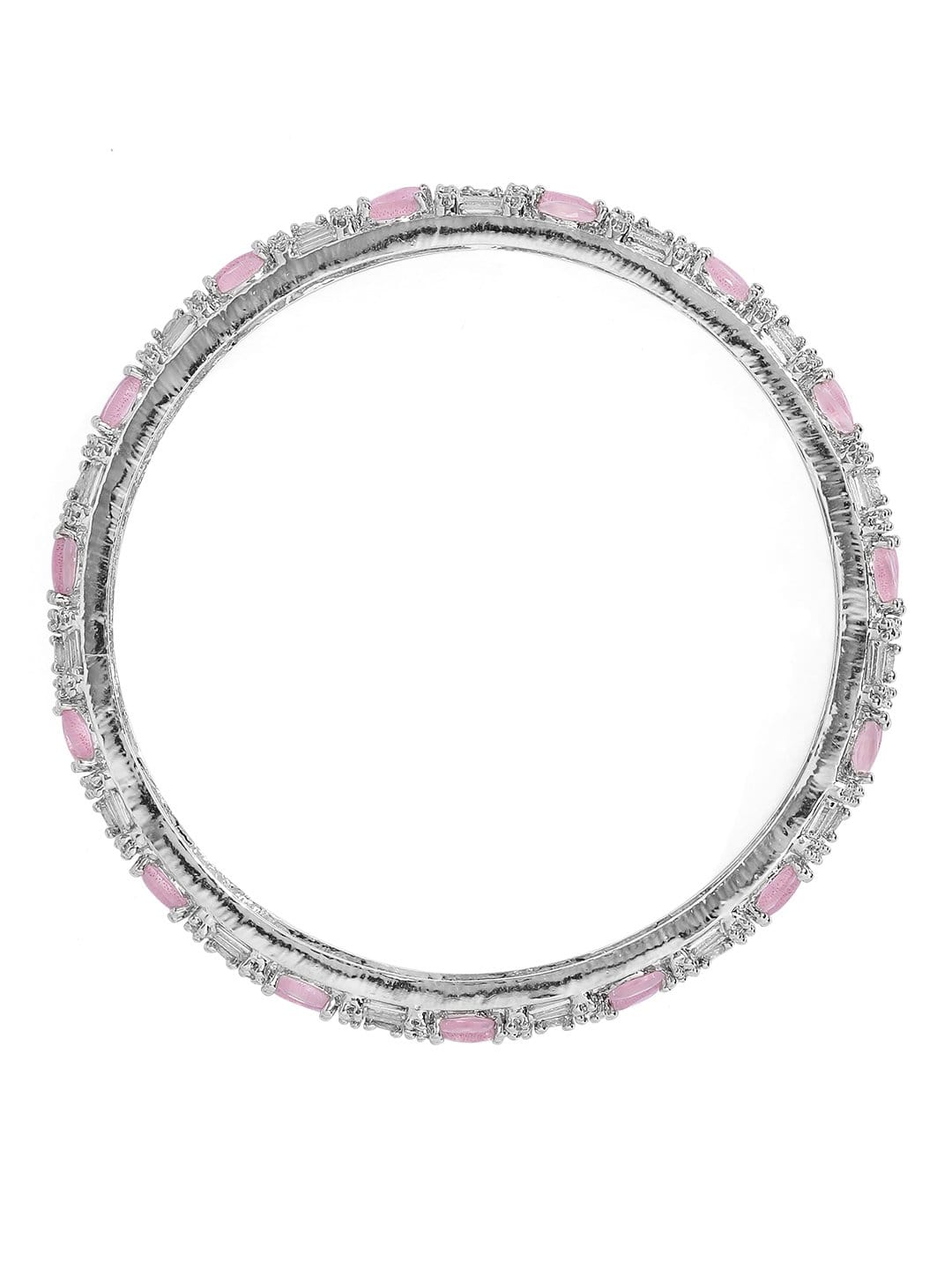 Rubans Silver Plated Pink Stone Studded Zirconia Stone Set of 2 Bangles. Bangles &amp; Bracelets