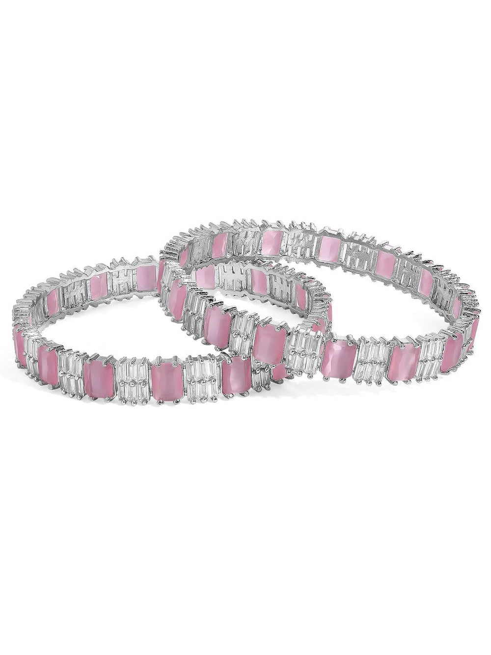 Rubans Silver Plated Pink Stone &  Zirconia Stone Studded Set of 2 Bangles. Bangles & Bracelets
