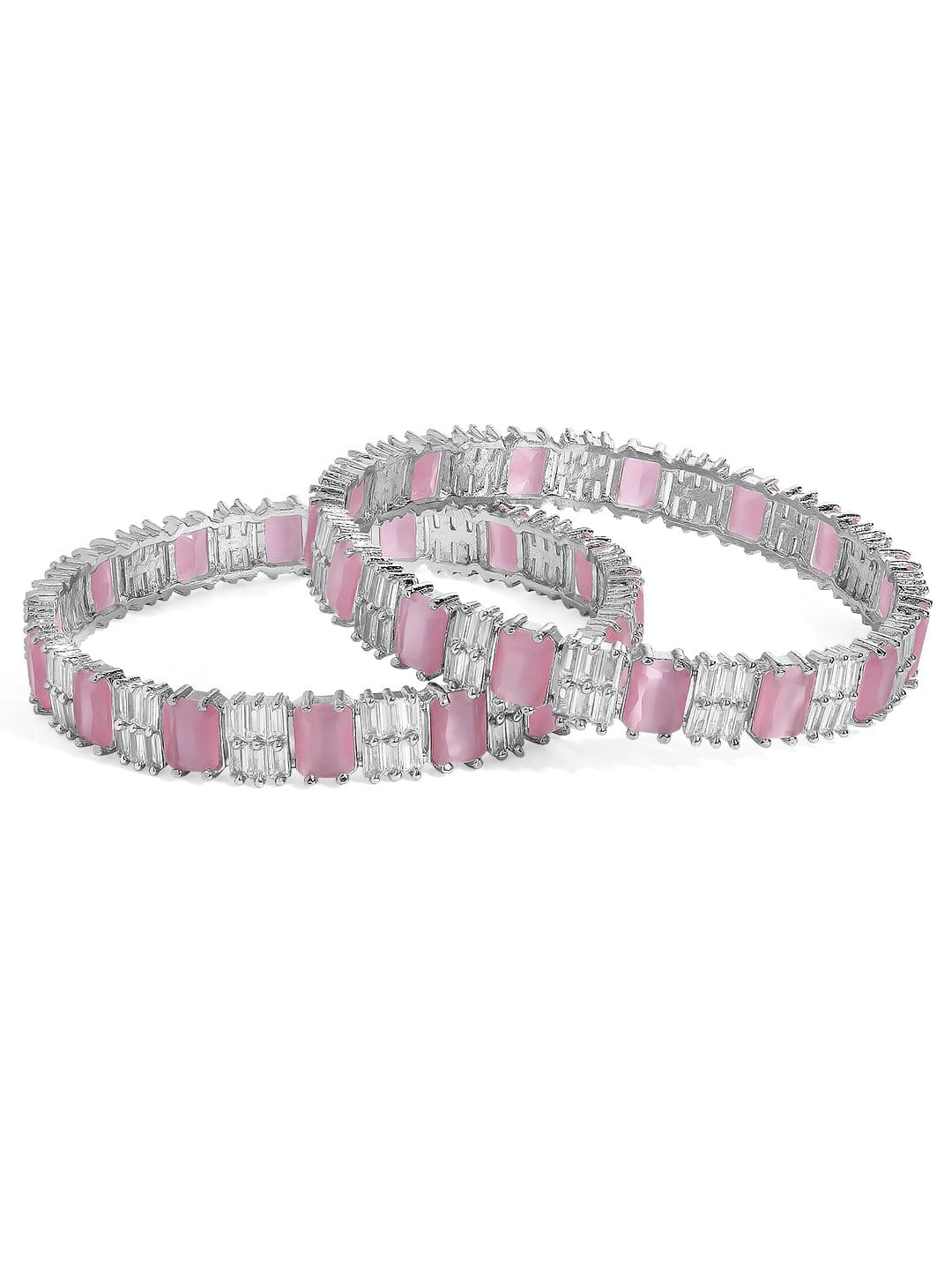 Rubans Silver Plated Pink Stone &amp;  Zirconia Stone Studded Set of 2 Bangles. Bangles &amp; Bracelets