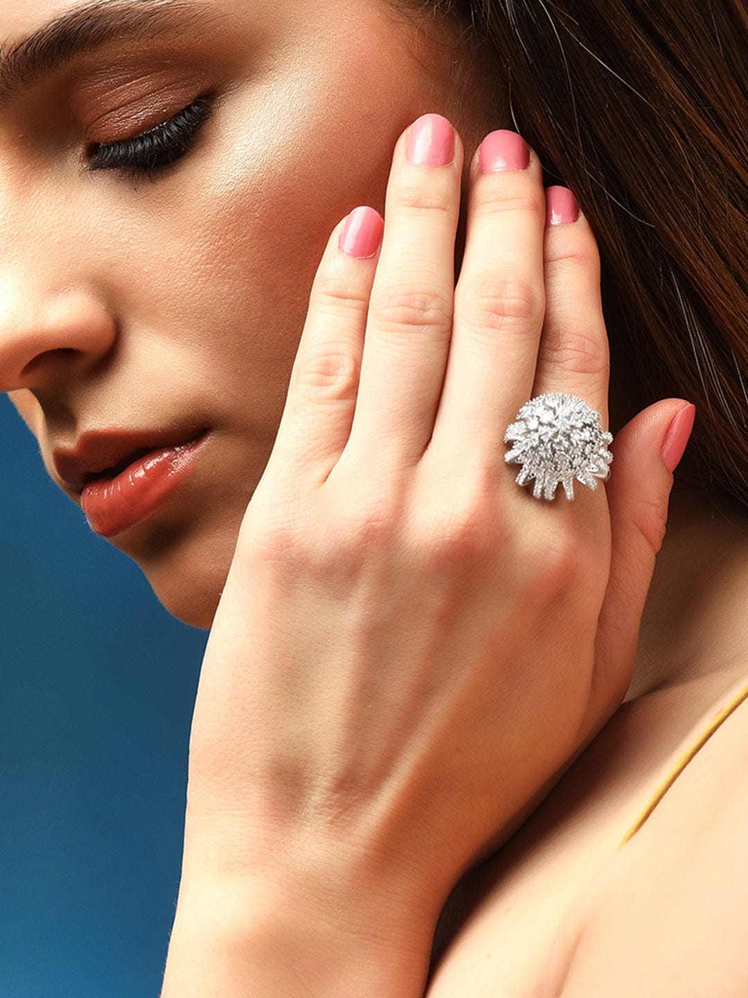 Rubans Silver-Plated White  Zircone-Studded Finger Ring Rings