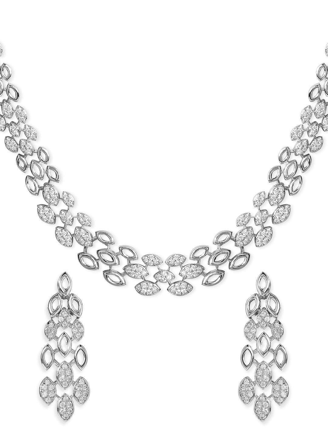 Rubans Silver Plated Zirconia Stone Studded Handcrafted Necklace Set Necklace Set