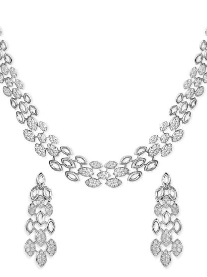 Rubans Silver Plated Zirconia Stone Studded Handcrafted Necklace Set Necklace Set