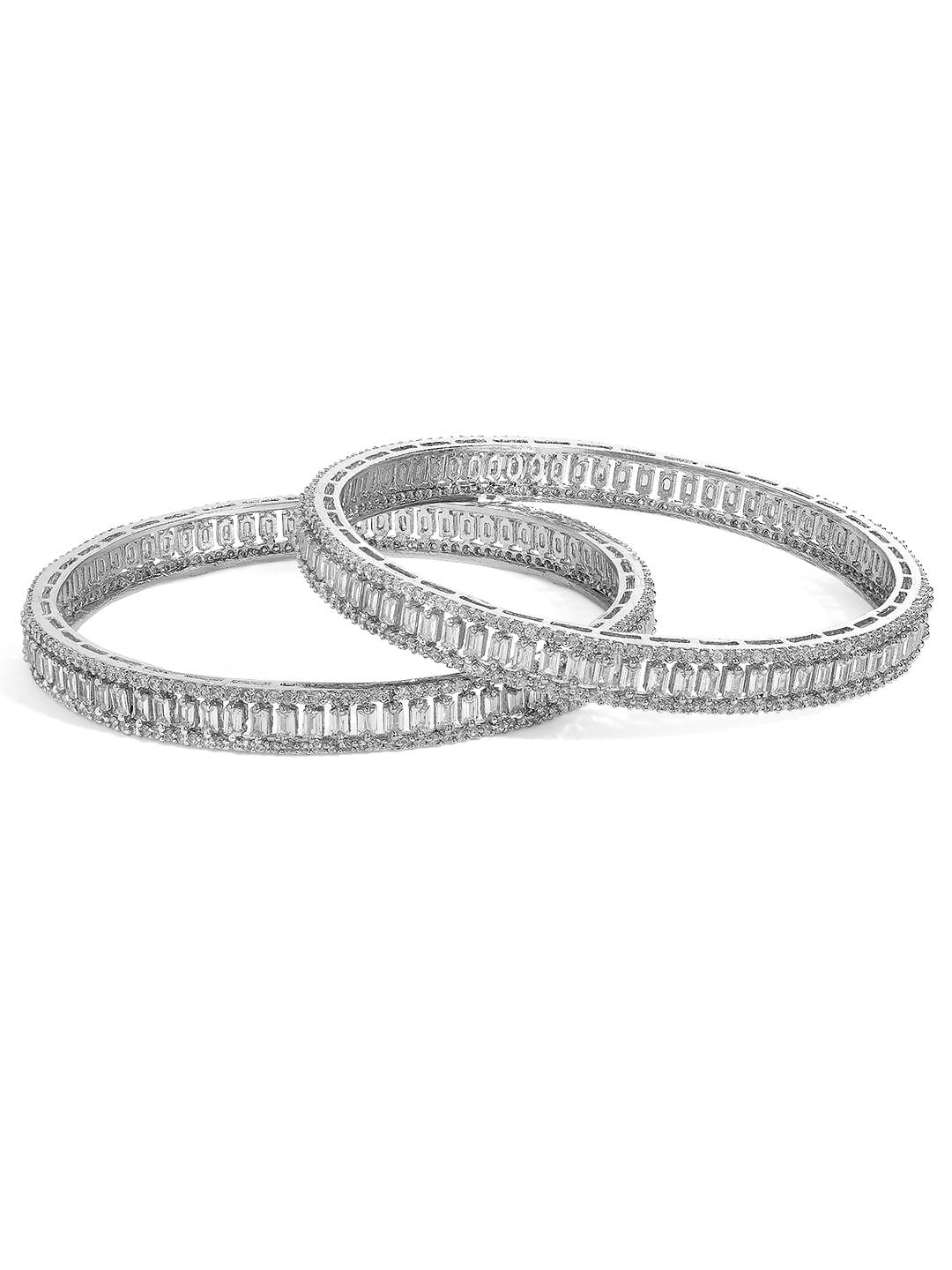 Rubans Silver Plated Zirconia Stone Studded Set of 2 Bangles. Bangles &amp; Bracelets