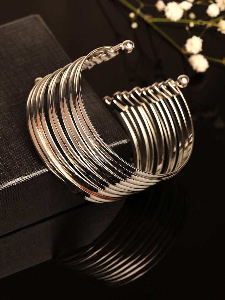 Rubans Silver Toned Multi Layered Adjustable Bracelet Bangles & Bracelets