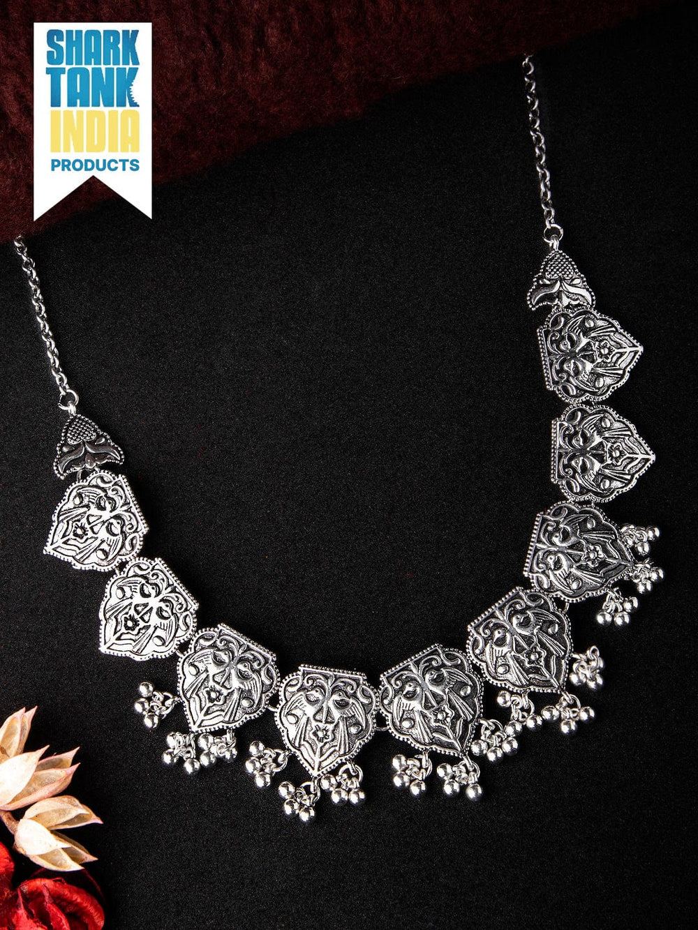 Rubans Silver Toned Statement Oxidised Necklace Chain & Necklaces