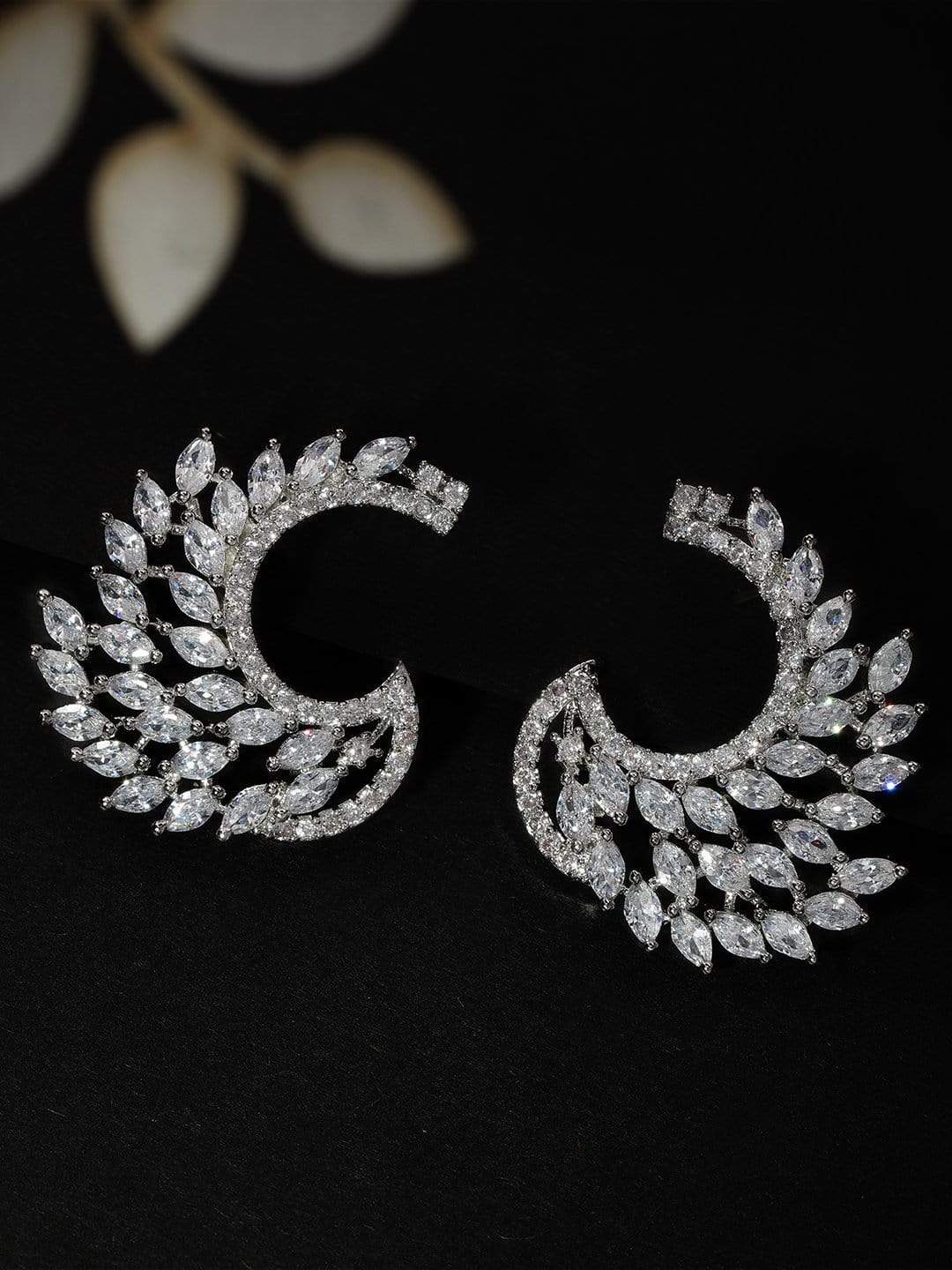 Rubans Silver Toned Zircon Stone Studded Statement Stud Earring Earrings