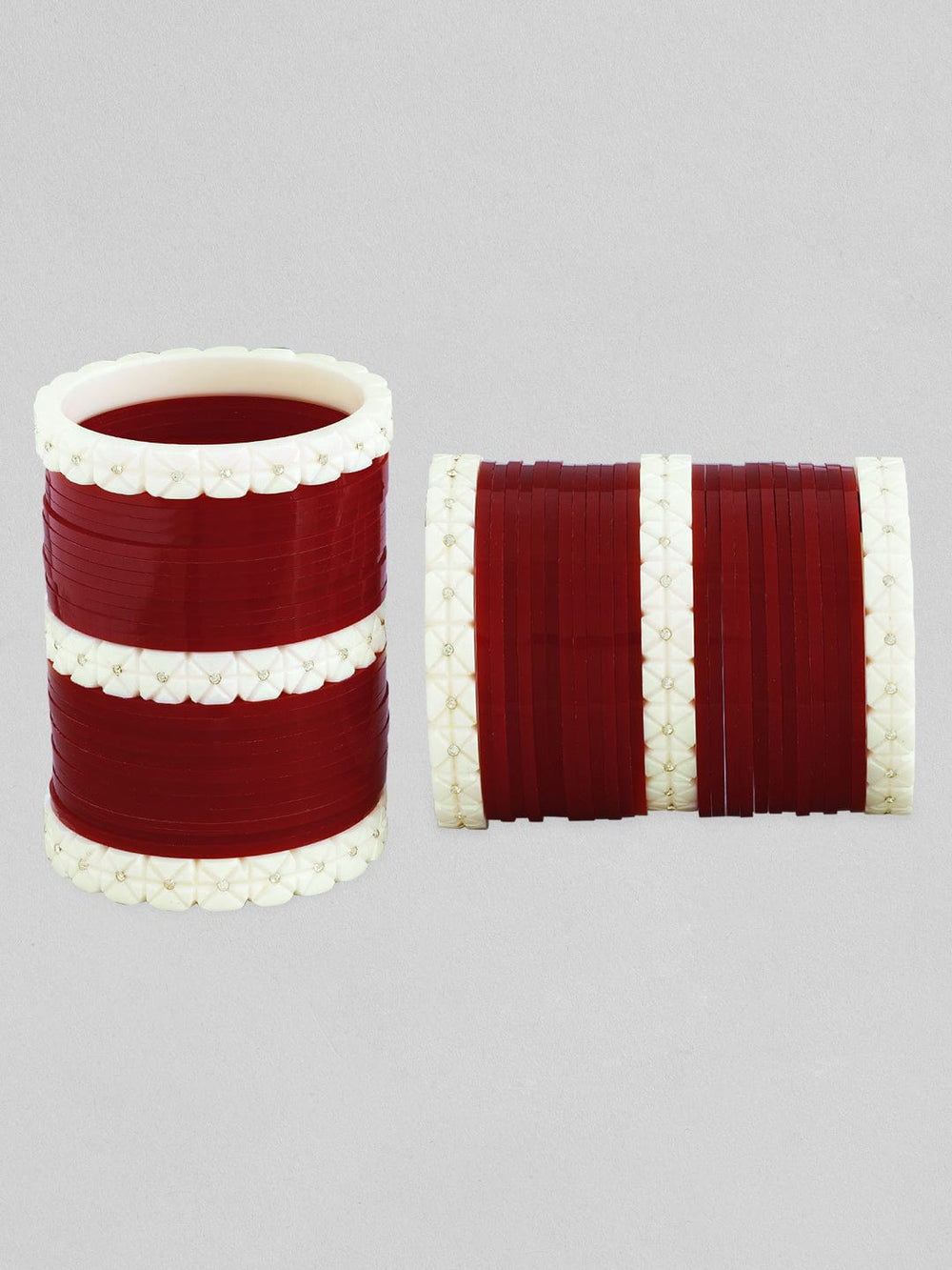 Rubans Simple And Elegant Chura With Maroon And White Color With Studded Stones. Bangles & Bracelets