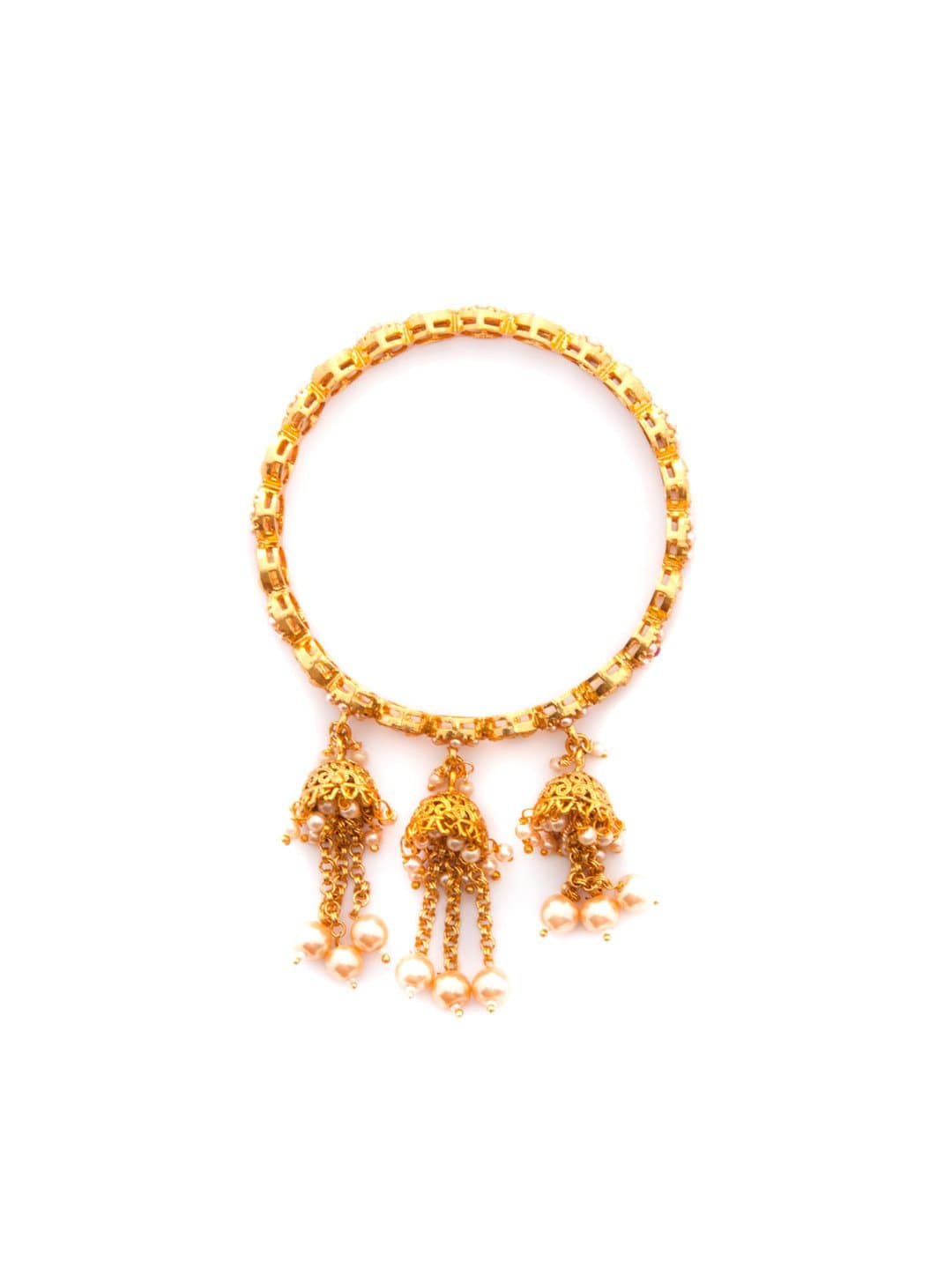 Rubans Traditional Gold Plated Studded With Pearls With Multiple Jhumka Hangings Set Of 2 Bangle Set Bangles & Bracelets