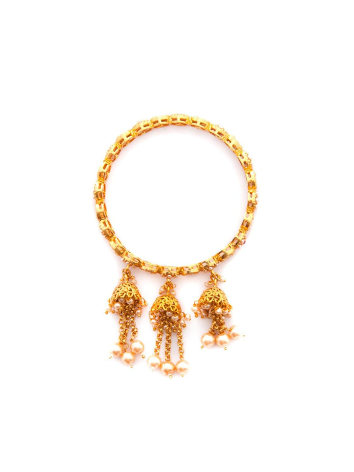 Rubans Traditional Gold Plated Studded With Pearls With Multiple Jhumka Hangings Set Of 2 Bangle Set Bangles & Bracelets