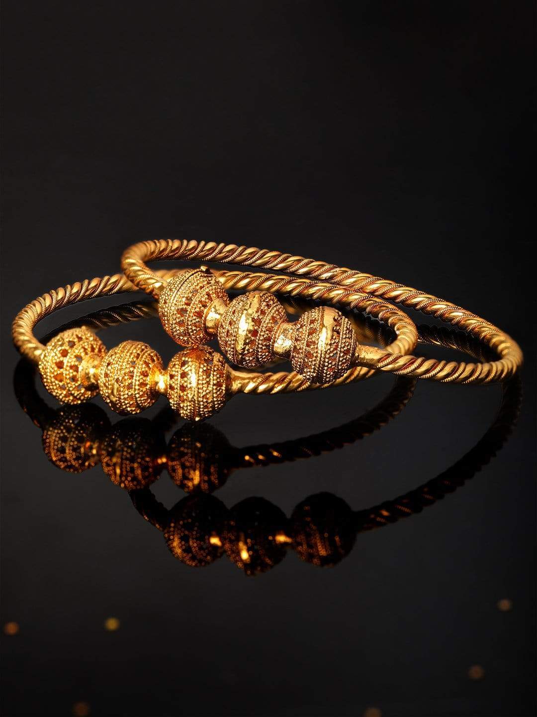 Rubans Traditional Handcrafted Gold Plated Set Of 2 Bangle Set Bangles &amp; Bracelets