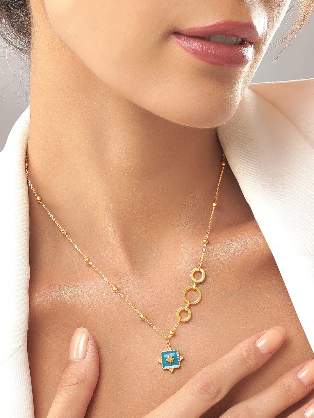 Rubans Voguish 18K Gold Plated Stainless Steel Bead & Enemal Pendant Necklace. Chain & Necklaces