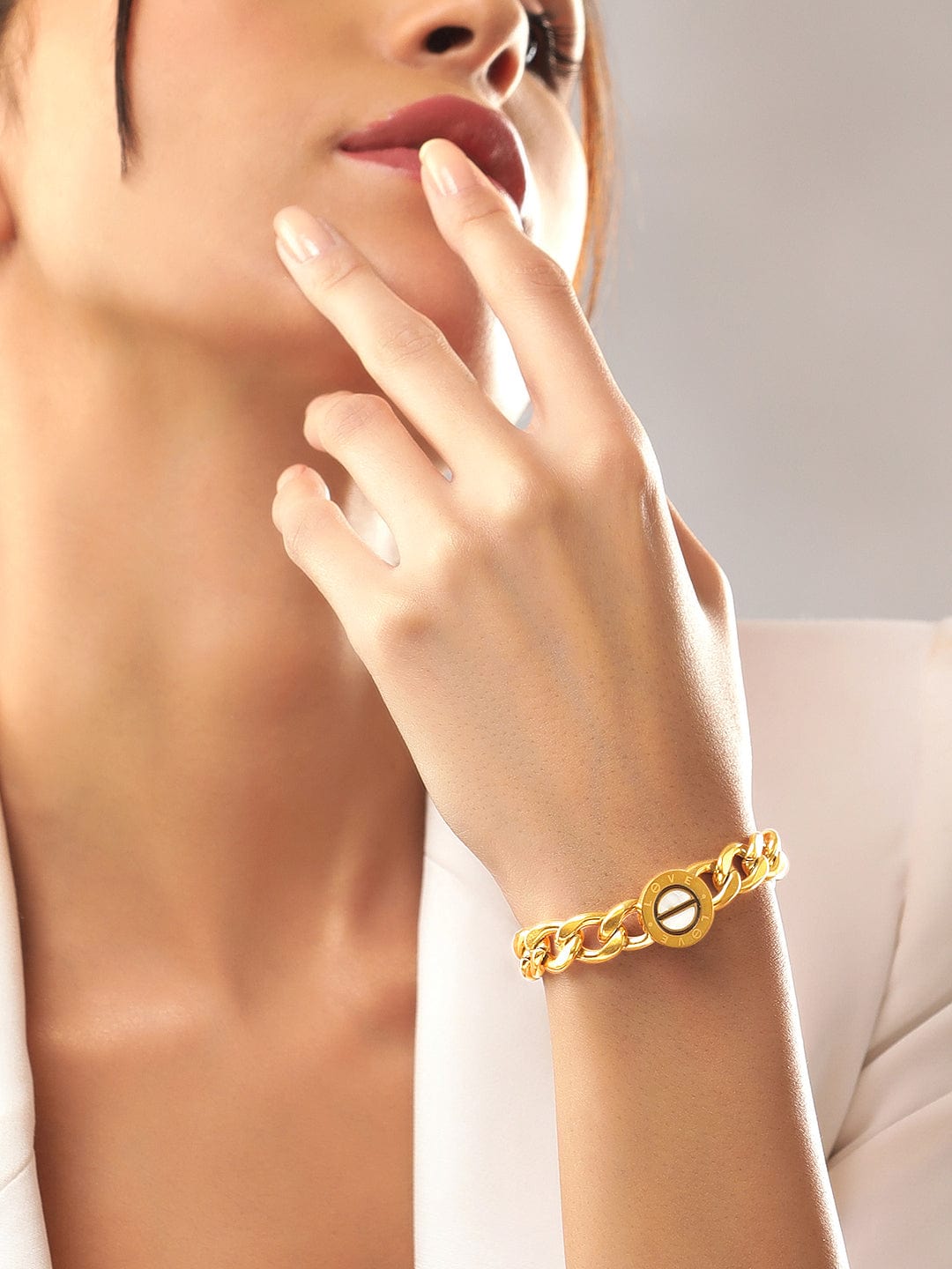 Rubans Voguish 18K Gold Plated Stainless Steel Cuban Link Bracelet Bangles &amp; Bracelets