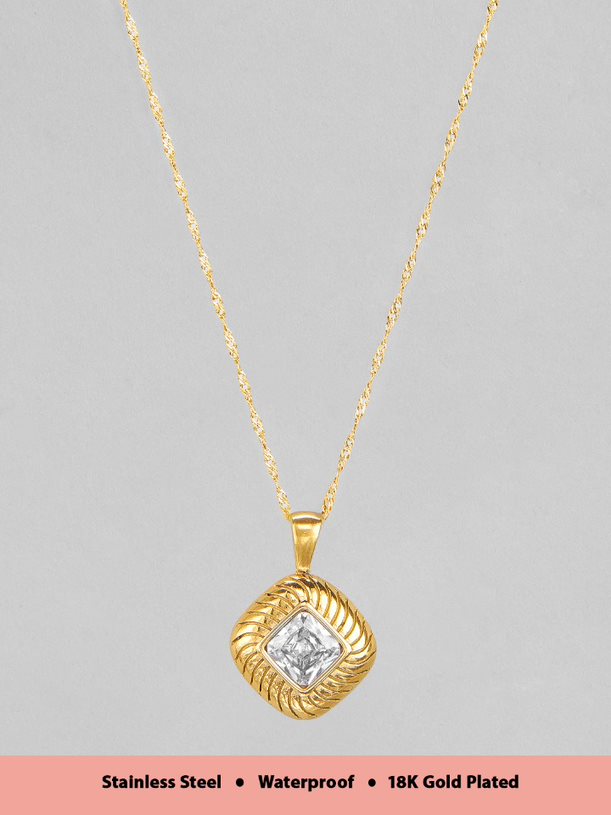 Rubans Voguish 18K Gold Plated Stainless Steel Waterproof Chain With Zircon Studded Pendant. Chain & Necklaces