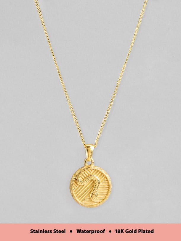 Rubans Voguish 18K Gold Plated Stainless Steel Waterproof Chin With Circle Embossed Pendant. Chain &amp; Necklaces