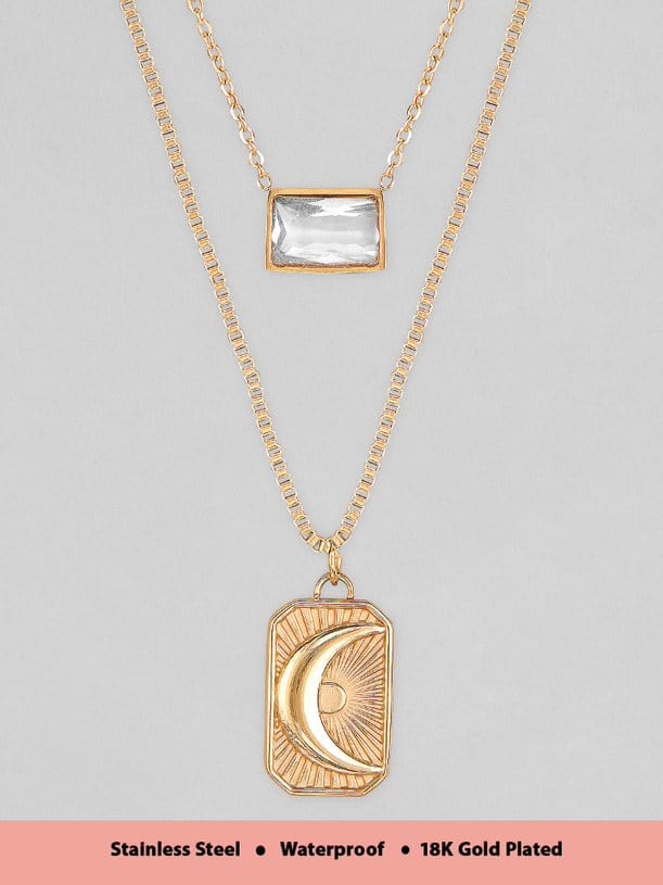 Rubans Voguish 18K Gold Plated Stainless Steel Waterproof Layer Chain With Zircon Studded Pendant. Chain & Necklaces