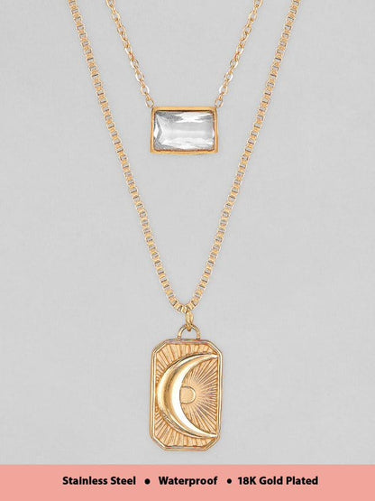 Rubans Voguish 18K Gold Plated Stainless Steel Waterproof Layer Chain With Zircon Studded Pendant. Chain &amp; Necklaces