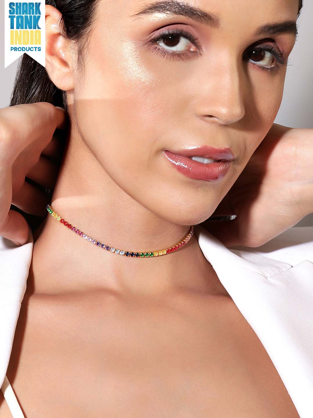 Rubans Voguish 18K Gold Plated Stainless Steel Waterproof Multicolour Baguette Zircons Studded Necklace. Chain &amp; Necklaces